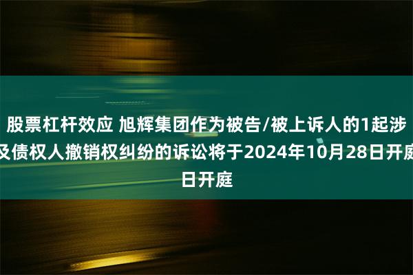 股票杠杆效应 旭辉集团作为被告/被上诉人的1起涉及债权人撤销权纠纷的诉讼将于2024年10月28日开庭